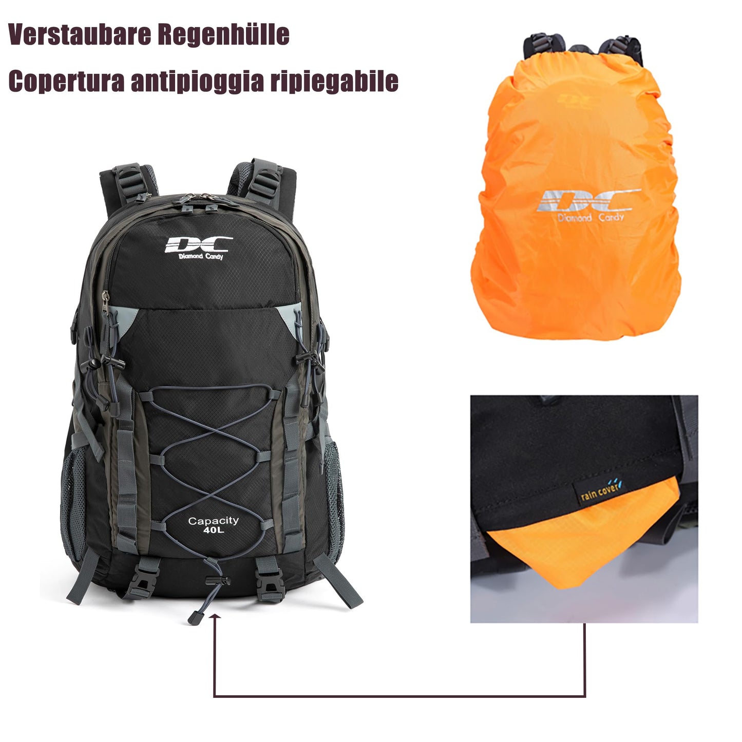 DCmount Wanderrucksack 40l Damen Herren Rucksack Wasserdicht Reiserucksack mit Regenschutz