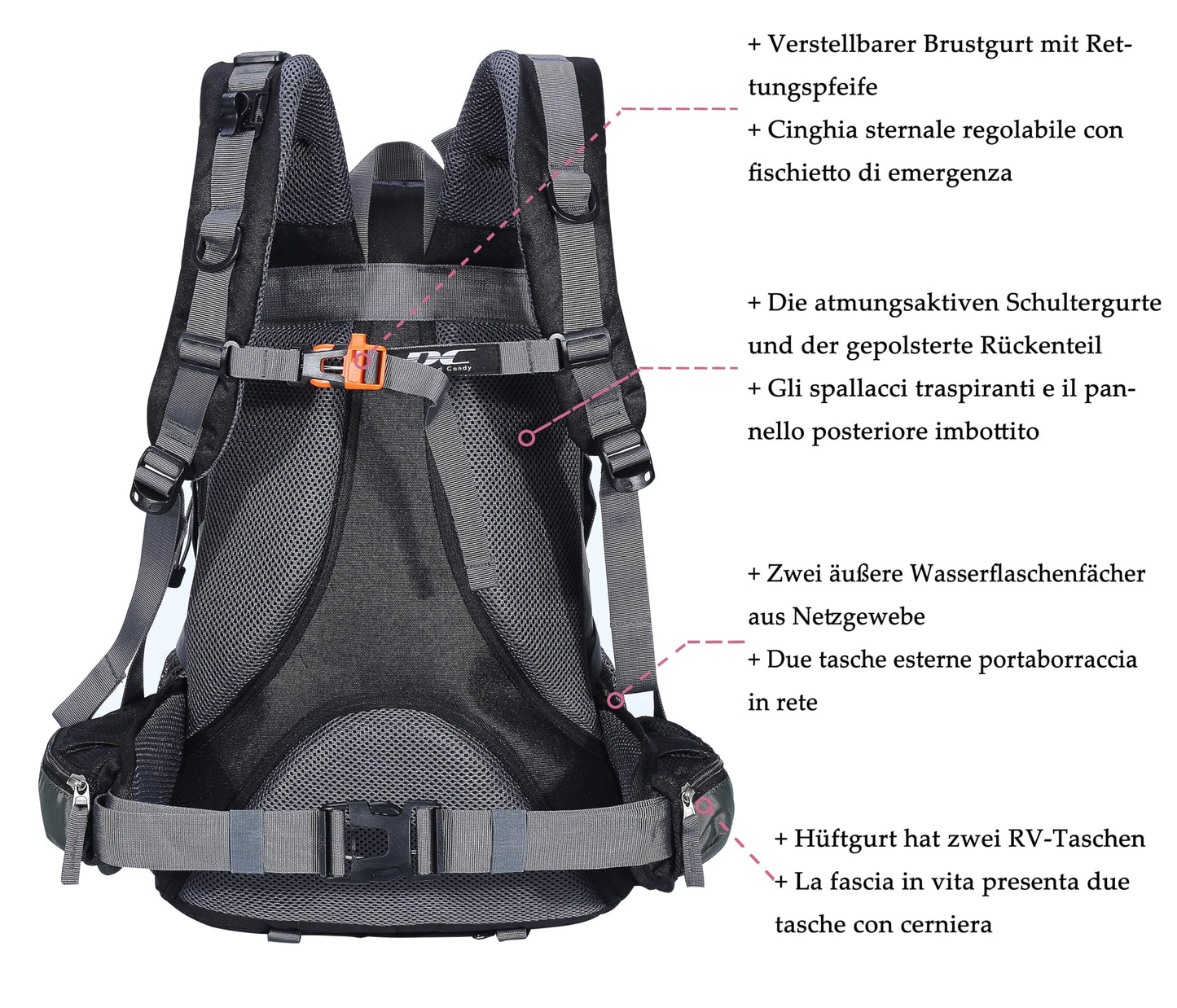 DCmount Wanderrucksack 40l Damen Herren Rucksack Wasserdicht Reiserucksack mit Regenschutz